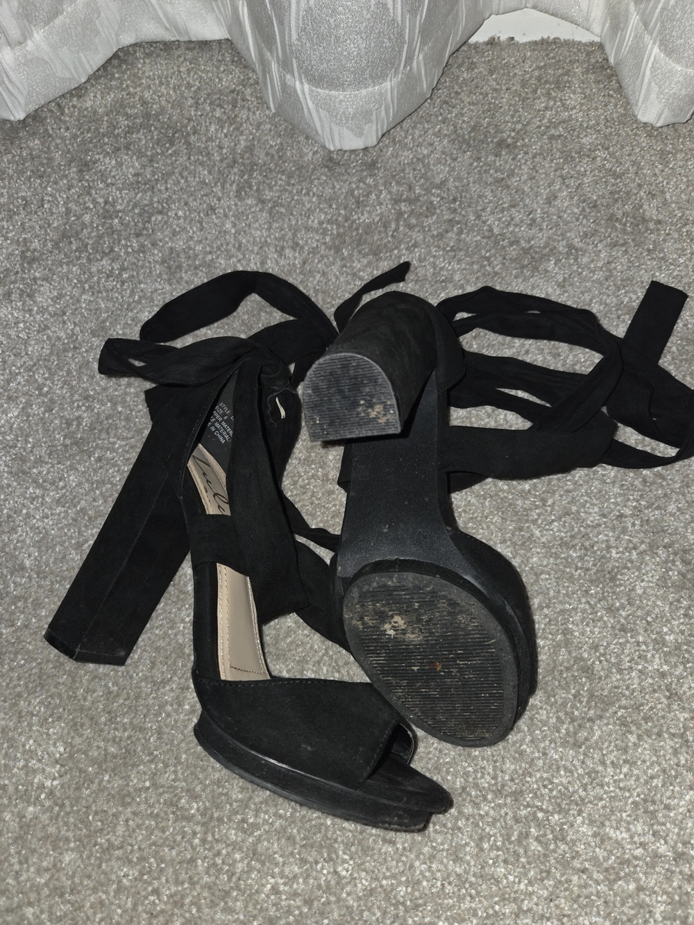 Black Lace Up Block Heels - Picture 5 of 5